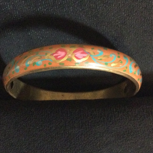 Enamel painted boho gold bangle bracelet - Picture 3 of 10